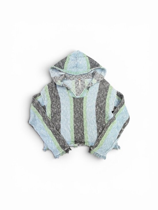 Free People Tops - Free People Baja Hoodie Crop Sweater XS Blue Green Boho